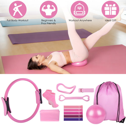 14-Piece Pilates Kit - Ring, Ball, Resistance Bands & Carry Bag
