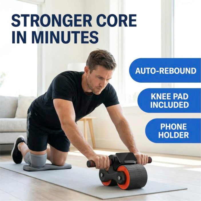 Auto-Rebound Ab Roller Wheel - Core Trainer with Knee Pad & Phone Holder