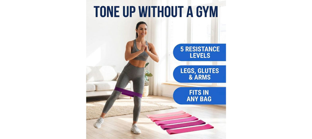 Resistance Loop Bands - Set of 5 Exercise Bands for Legs, Glutes & Home Workouts