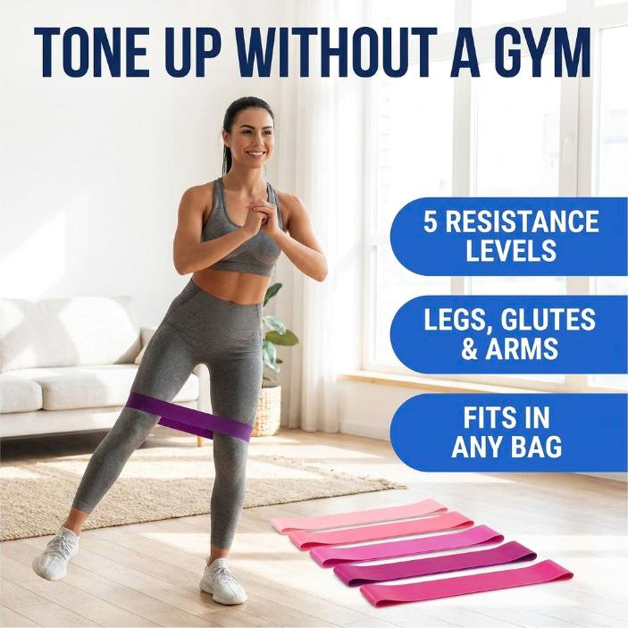 Resistance Loop Bands - Set of 5 Exercise Bands for Legs, Glutes & Home Workouts