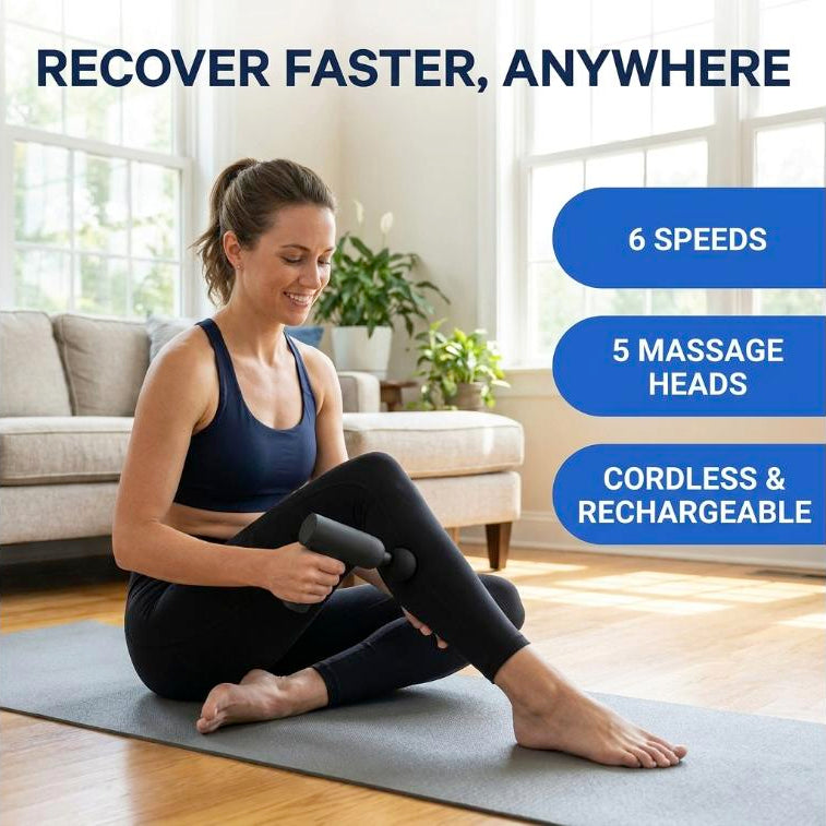 Mini Massage Gun - Portable Deep Tissue Muscle Massager, 6 Speeds & 5 Heads